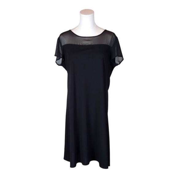 Vince Camuto Black Sheer Panel Shift Dress Size M Classic LBD Minimalist - Picture 1 of 7